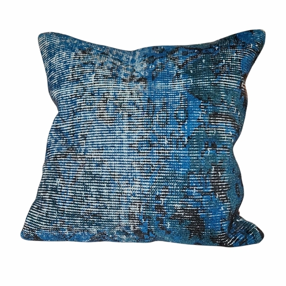 IKEA Turkish kilim wool accent throw pillow cover 18x18 coastal blue white boho - Picture 1 of 9